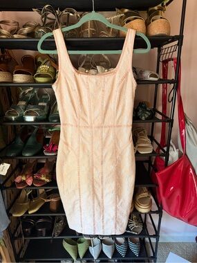 Cache Blush Pink Sleeveless Lace Sheath Dress